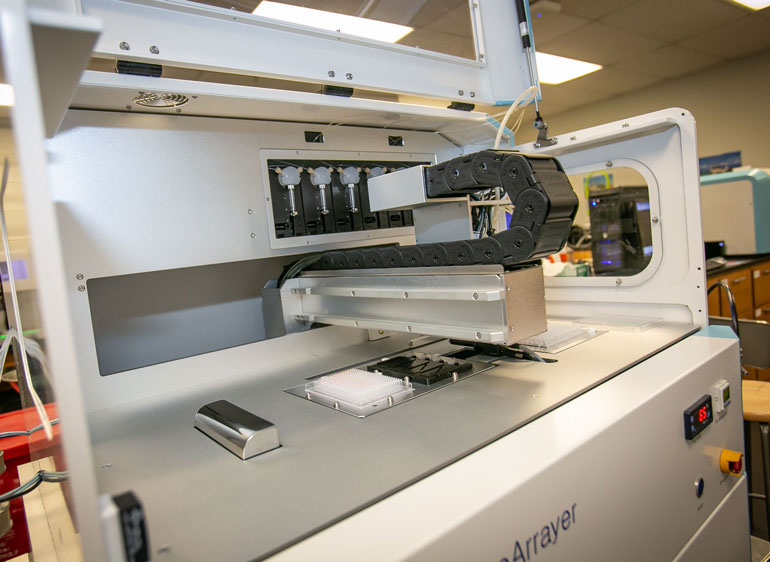 A microsolenoid-based bioprinter allows scientists to print biological samples including human cells, viruses, hydrogels, compounds, and reagents in high throughput. This allows for higher quality and more efficient toxicity and drug testing.